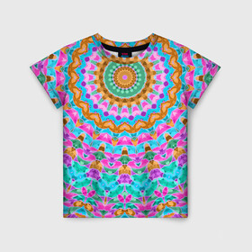 Детская футболка 3D с принтом разноцветный калейдоскоп  в Кировске, 100% гипоаллергенный полиэфир | прямой крой, круглый вырез горловины, длина до линии бедер, чуть спущенное плечо, ткань немного тянется | детский | женский | калейдоскоп | круглый | орнамент | розовый | этнический