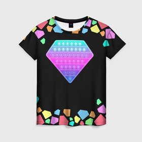 Женская футболка 3D с принтом POP IT DIAMOND в Кировске, 100% полиэфир ( синтетическое хлопкоподобное полотно) | прямой крой, круглый вырез горловины, длина до линии бедер | pop it | simple dimple. симпл димпл | поп ит