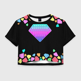 Женская футболка Crop-top 3D с принтом POP IT DIAMOND в Кировске, 100% полиэстер | круглая горловина, длина футболки до линии талии, рукава с отворотами | pop it | simple dimple. симпл димпл | поп ит