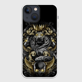 Чехол для iPhone 13 mini с принтом Золотой лев в Кировске,  |  | архитектура | золото | камень | корона | лев | узоры | череп