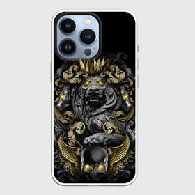 Чехол для iPhone 13 Pro с принтом Золотой лев в Кировске,  |  | архитектура | золото | камень | корона | лев | узоры | череп