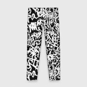 Детские леггинсы 3D с принтом Graffiti white on black в Кировске, полиэстер 85%, спандекс 15% | эластичный пояс, зауженный крой | абстракция | граффити | надписи | надписи текстура | паттерн граффити | текстура | текстура граффити | шрифт