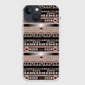 Чехол для iPhone 13 mini с принтом Полосатый этнический орнамент в Кировске,  |  | абстрактный | геометрические фигуры | коричневый | полосатый узор | полосы | черный и коричневый | этнический