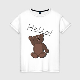 Женская футболка хлопок с принтом Hello world в Кировске, 100% хлопок | прямой крой, круглый вырез горловины, длина до линии бедер, слегка спущенное плечо | hello | medved | smile | teddy | мишка | радость