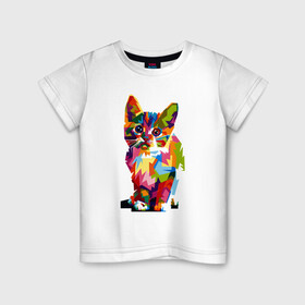Детская футболка хлопок с принтом Разноцветный кот в Кировске, 100% хлопок | круглый вырез горловины, полуприлегающий силуэт, длина до линии бедер | colorful | иллюстрация | кот | котенок | котик