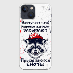 Чехол для iPhone 13 mini с принтом ЕНОТОМАФИЯ | MAFIA COON (Z) в Кировске,  |  | animal | coon | mafia coon | raccoon | zoo | енот | енотик | еното мафия | енотомафия | животные | полосатый | полоскун | ракун