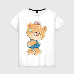 Женская футболка хлопок с принтом Милое солнышко в Кировске, 100% хлопок | прямой крой, круглый вырез горловины, длина до линии бедер, слегка спущенное плечо | бант | детское | медведь | медвежонок | милое солнышко | мишка | плюшевая игрушка | плюшевый