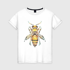 Женская футболка хлопок с принтом Акварельная пчела в Кировске, 100% хлопок | прямой крой, круглый вырез горловины, длина до линии бедер, слегка спущенное плечо | bee | акварель | акварельная пчела | большая пчела | насекомое | пчела | реалистичная пчела