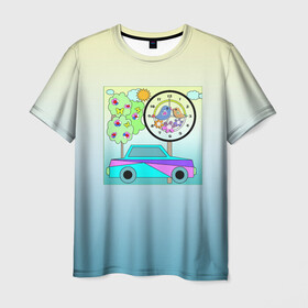Мужская футболка 3D с принтом Яркая аппликация для мальчика  в Кировске, 100% полиэфир | прямой крой, круглый вырез горловины, длина до линии бедер | автомобиль | аппликация | деревья | детский | для мальчика | иллюстрация | малышам | машина | часы