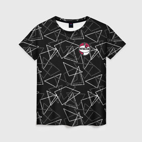 Женская футболка 3D с принтом Черно-белый геометрический  в Кировске, 100% полиэфир ( синтетическое хлопкоподобное полотно) | прямой крой, круглый вырез горловины, длина до линии бедер | абстрактный | аппликация | геометрический | модный | треугольники | футбол | футбольный клуб | черно белый | черный фон