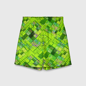 Детские спортивные шорты 3D с принтом Ярко-зеленый абстрактный узор в Кировске,  100% полиэстер
 | пояс оформлен широкой мягкой резинкой, ткань тянется
 | абстрактный | геометрический | детский | зеленый неоновый | креативный | модный | молодежный | неоновый | яркий зеленый