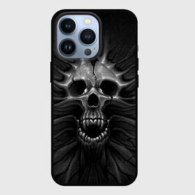 Чехол для iPhone 13 Pro с принтом ЧЕРЕП С КЛЫКАМИ в Кировске,  |  | dark | death | fear | skelet | skull | байкерам | голова | готика | клыки | кости | крик | оскал | скелет | тьма | ужас | череп | черный