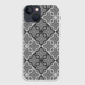 Чехол для iPhone 13 mini с принтом Черно белый орнамент в Кировске,  |  | абстрактный | ажурный | арабский | восточный | кружева | кружевной | современный | черно белый | черный