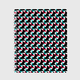 Тетрадь с принтом Красно-черный абстрактный узор в Кировске, 100% бумага | 48 листов, плотность листов — 60 г/м2, плотность картонной обложки — 250 г/м2. Листы скреплены сбоку удобной пружинной спиралью. Уголки страниц и обложки скругленные. Цвет линий — светло-серый
 | абстрактный | геометрические фигуры | модный | молодежный | ртеугольники | современный