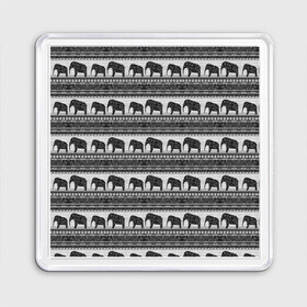 Магнит 55*55 с принтом Черно-белый узор слоны в Кировске, Пластик | Размер: 65*65 мм; Размер печати: 55*55 мм | африканский | монохромный узор | орнамент | полосы | серый | серый и черный | слоны | этнический