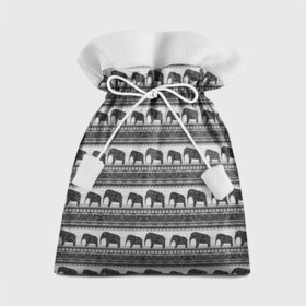 Подарочный 3D мешок с принтом Черно-белый узор слоны в Кировске, 100% полиэстер | Размер: 29*39 см | африканский | монохромный узор | орнамент | полосы | серый | серый и черный | слоны | этнический