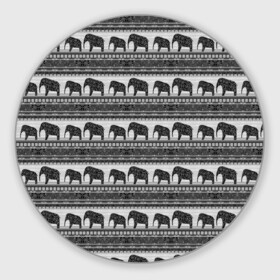 Коврик для мышки круглый с принтом Черно-белый узор слоны в Кировске, резина и полиэстер | круглая форма, изображение наносится на всю лицевую часть | африканский | монохромный узор | орнамент | полосы | серый | серый и черный | слоны | этнический