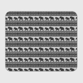 Коврик для мышки прямоугольный с принтом Черно-белый узор слоны в Кировске, натуральный каучук | размер 230 х 185 мм; запечатка лицевой стороны | африканский | монохромный узор | орнамент | полосы | серый | серый и черный | слоны | этнический