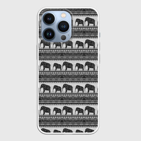Чехол для iPhone 13 Pro с принтом Черно белый узор слоны в Кировске,  |  | африканский | монохромный узор | орнамент | полосы | серый | серый и черный | слоны | этнический