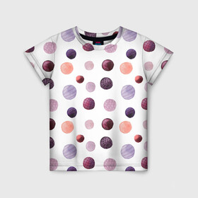 Детская футболка 3D с принтом Акварельные сиреневые круги в Кировске, 100% гипоаллергенный полиэфир | прямой крой, круглый вырез горловины, длина до линии бедер, чуть спущенное плечо, ткань немного тянется | Тематика изображения на принте: акварель | круги | розовый | сиреневый | фиолетовый