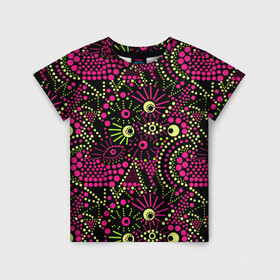 Детская футболка 3D с принтом Модный абстрактный узор в Кировске, 100% гипоаллергенный полиэфир | прямой крой, круглый вырез горловины, длина до линии бедер, чуть спущенное плечо, ткань немного тянется | абстрактный | арт | в горошек | креативный | молодежный | популярный | современный | темный | черный и малиновый
