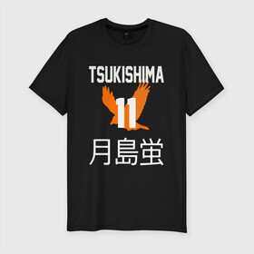 Мужская футболка хлопок Slim с принтом TSUKISHIMA KEI / КЕЙ ЦУКИШИМА в Кировске, 92% хлопок, 8% лайкра | приталенный силуэт, круглый вырез ворота, длина до линии бедра, короткий рукав | anime | haikyu | karasuno. | manga | tsukishima kei | аниме | волейбол | герой | карасуно | кей цукишима | манга | персонаж