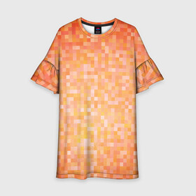 Детское платье 3D с принтом Оранжевая пиксель абстракция в Кировске, 100% полиэстер | прямой силуэт, чуть расширенный к низу. Круглая горловина, на рукавах — воланы | Тематика изображения на принте: halloween | pixel art | абстракция | оранжевый | осенний | пиксели | пиксель арт | пиксельный | рыжий | хэллоуин