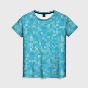 Женская футболка 3D с принтом Бирюзовая пиксель абстракция в Кировске, 100% полиэфир ( синтетическое хлопкоподобное полотно) | прямой крой, круглый вырез горловины, длина до линии бедер | pixel art | абстракция | бирюзовый | изумрудный | пиксели | пиксель арт | пиксельный