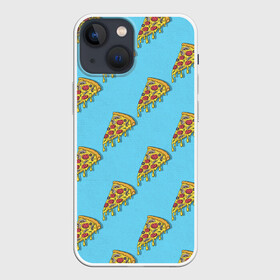 Чехол для iPhone 13 mini с принтом Пицца паттерн на голубом в Кировске,  |  | еда | итальянская кухня | кусок пиццы | паттерн | пицца | пицца пепперони | пицца с колбасой и сыром | слайс | фаст фуд