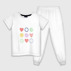 Детская пижама хлопок с принтом Цветные сердца и круги в Кировске, 100% хлопок |  брюки и футболка прямого кроя, без карманов, на брюках мягкая резинка на поясе и по низу штанин
 | карандаш | круги | рисование | сердце | узор