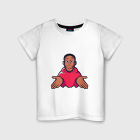 Детская футболка хлопок с принтом khaby.lame в Кировске, 100% хлопок | круглый вырез горловины, полуприлегающий силуэт, длина до линии бедер | Тематика изображения на принте: африканец | большие губы | кхаби | лэйм | настроение | позитив | поп арт. | популярный | популярный блогер | розовая толстовка | хаби ламе
