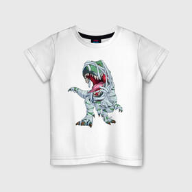 Детская футболка хлопок с принтом Динозавр-мумия в Кировске, 100% хлопок | круглый вырез горловины, полуприлегающий силуэт, длина до линии бедер | Тематика изображения на принте: tyrannosaurus | бинты | динозавр | дракон | мумия | тиранозавр | ящер