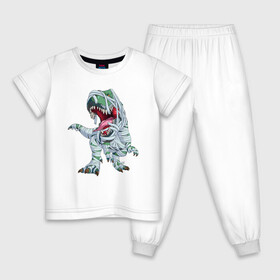 Детская пижама хлопок с принтом Динозавр-мумия в Кировске, 100% хлопок |  брюки и футболка прямого кроя, без карманов, на брюках мягкая резинка на поясе и по низу штанин
 | Тематика изображения на принте: tyrannosaurus | бинты | динозавр | дракон | мумия | тиранозавр | ящер
