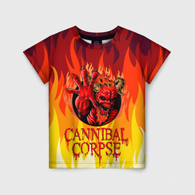 Детская футболка 3D с принтом Cannibal Corpse | Труп Канниба в Кировске, 100% гипоаллергенный полиэфир | прямой крой, круглый вырез горловины, длина до линии бедер, чуть спущенное плечо, ткань немного тянется | cannibal | cannibal corpse | corpse | death metal | deathgrind | алекс уэбстер | брутальный дэт метал | дэт метал | дэтграйнд | пол мазуркевич | роб барретт | труп каннибала