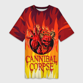 Платье-футболка 3D с принтом Cannibal Corpse | Труп Канниба в Кировске,  |  | cannibal | cannibal corpse | corpse | death metal | deathgrind | алекс уэбстер | брутальный дэт метал | дэт метал | дэтграйнд | пол мазуркевич | роб барретт | труп каннибала