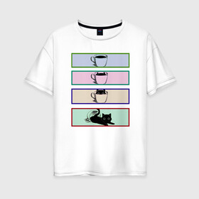Женская футболка хлопок Oversize с принтом Непоседа в Кировске, 100% хлопок | свободный крой, круглый ворот, спущенный рукав, длина до линии бедер
 | жидкость | игра | прятки | тьма | чашка