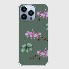 Чехол для iPhone 13 Pro с принтом Розовые орхидеи в Кировске,  |  | 8 марта | flowers | march 8 | spring | ботаническая иллюстрация | весна | день рождения | зеленый | лето | любовь | орхидея | праздник | принт | природа | растения | розовый | цветы