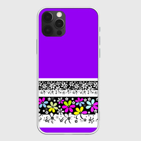 Чехол для iPhone 12 Pro Max с принтом Яркий фиолетовый цветочный  в Кировске, Силикон |  | Тематика изображения на принте: детский | женский | кайма | лето | разноцветные ромашки | ромашки | фиолетовый | фиолетовый и желтый | цветочный узор | цветы
