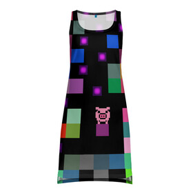 Платье-майка 3D с принтом Arcade Pig в Кировске, 100% полиэстер | полуприлегающий силуэт, широкие бретели, круглый вырез горловины, удлиненный подол сзади. | аркада | аркадная игра | мозайка из пикселей | разноцветные квадраты | свинка | свинья на кубе | цифровые кубики