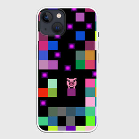 Чехол для iPhone 13 с принтом Arcade Pig в Кировске,  |  | Тематика изображения на принте: аркада | аркадная игра | мозайка из пикселей | разноцветные квадраты | свинка | свинья на кубе | цифровые кубики