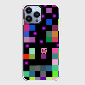 Чехол для iPhone 13 Pro Max с принтом Arcade Pig в Кировске,  |  | Тематика изображения на принте: аркада | аркадная игра | мозайка из пикселей | разноцветные квадраты | свинка | свинья на кубе | цифровые кубики