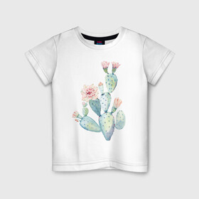 Детская футболка хлопок с принтом Нежный акварельный кактус  в Кировске, 100% хлопок | круглый вырез горловины, полуприлегающий силуэт, длина до линии бедер | акварель | кактус | колючий | нежный акварельный кактус | растение | цветок