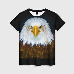 Женская футболка 3D с принтом Белоголовый орлан в Кировске, 100% полиэфир ( синтетическое хлопкоподобное полотно) | прямой крой, круглый вырез горловины, длина до линии бедер | грозный | красивый | опасный | орлан | пернатый | птица | хищный