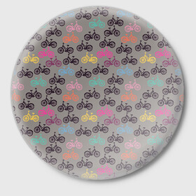 Значок с принтом Цветные велосипеды паттерн в Кировске,  металл | круглая форма, металлическая застежка в виде булавки | велосипеды | велоспорт | горные велосипеды | паттерн | спортивные велосипеды | спортивный | цветной принт