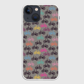 Чехол для iPhone 13 mini с принтом Цветные велосипеды паттерн в Кировске,  |  | велосипеды | велоспорт | горные велосипеды | паттерн | спортивные велосипеды | спортивный | цветной принт