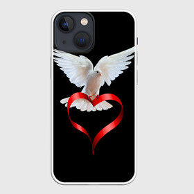 Чехол для iPhone 13 mini с принтом Голубь любви в Кировске,  |  | белый | голубь | красивый | ленточка | любовь | сердце