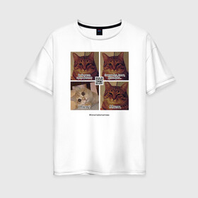 Женская футболка хлопок Oversize с принтом Котики фантаста в Кировске, 100% хлопок | свободный крой, круглый ворот, спущенный рукав, длина до линии бедер
 | cats | humour | joke | meme | sarcasm | writers | коты | мем | писатели | сарказм | юмор