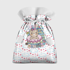 Подарочный 3D мешок с принтом Мишка в пончике в Кировске, 100% полиэстер | Размер: 29*39 см | девочка | медведь | медвежонок | мишка | пончик | сладости