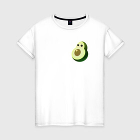 Женская футболка хлопок с принтом Няшный авокадо в Кировске, 100% хлопок | прямой крой, круглый вырез горловины, длина до линии бедер, слегка спущенное плечо | avocado | cartoon | cute | fruits | kawaii | авокадо | каваи | мило | фрукты