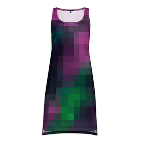 Платье-майка 3D с принтом Разноцветный геометрический уз в Кировске, 100% полиэстер | полуприлегающий силуэт, широкие бретели, круглый вырез горловины, удлиненный подол сзади. | абстрактный | геометрический | зеленый | квадраты | клетка | клетчатый узор | молодежный | сиреневый | фиолетовый
